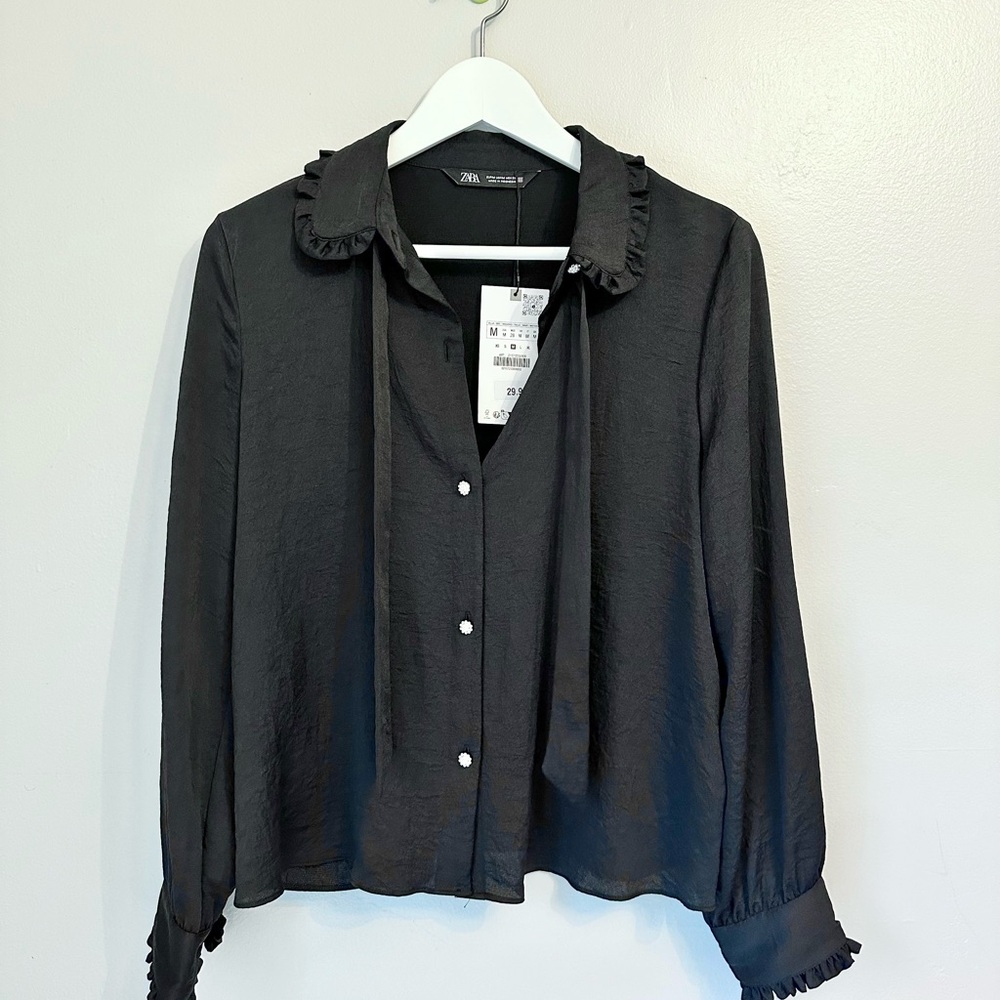 Black Feminine Zara Tie Blouse